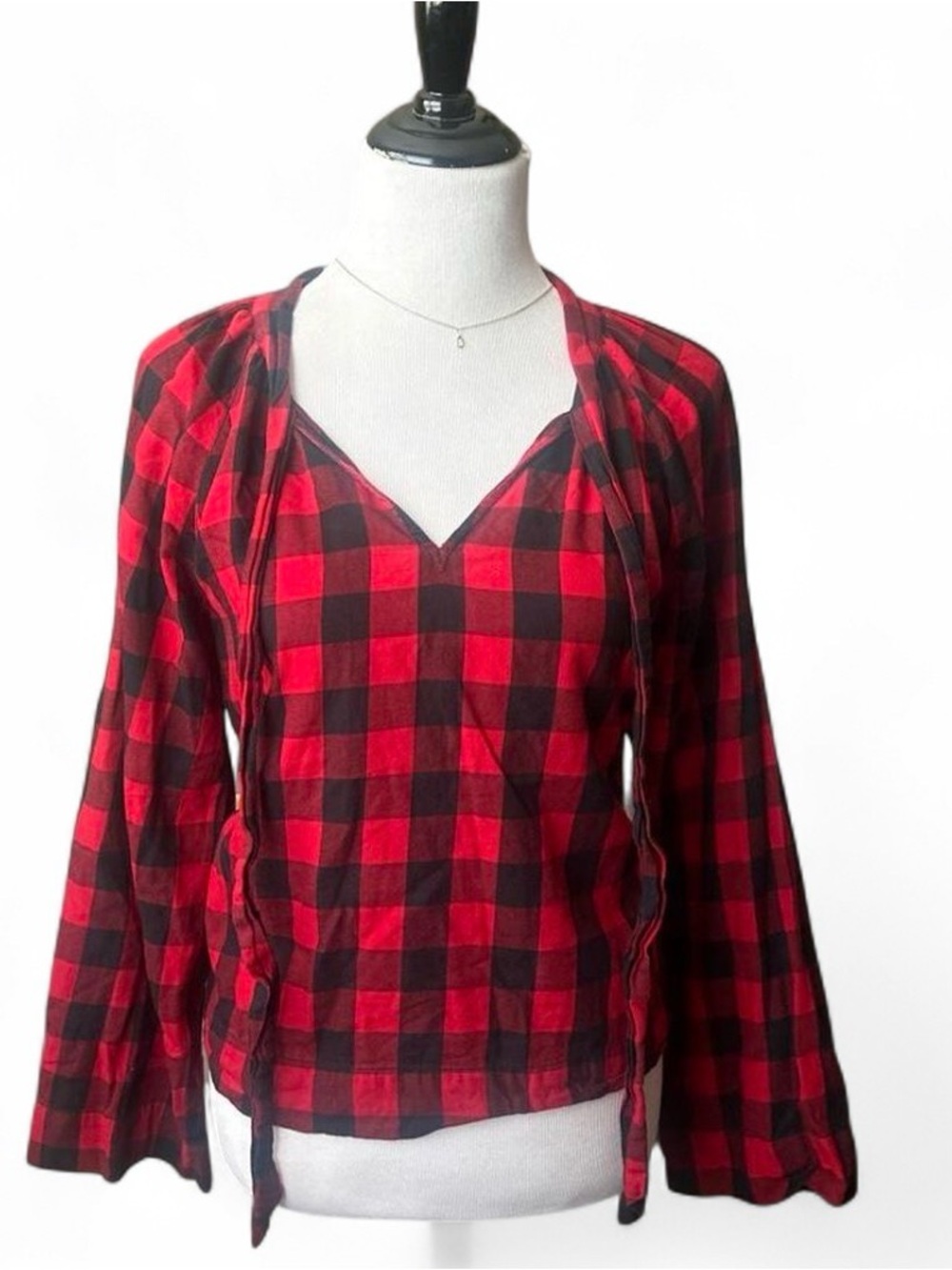 Madewell Red and Black Buffalo Plaid Flannel Popover Top Large
